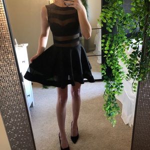Black mesh cut-out detail skater dress